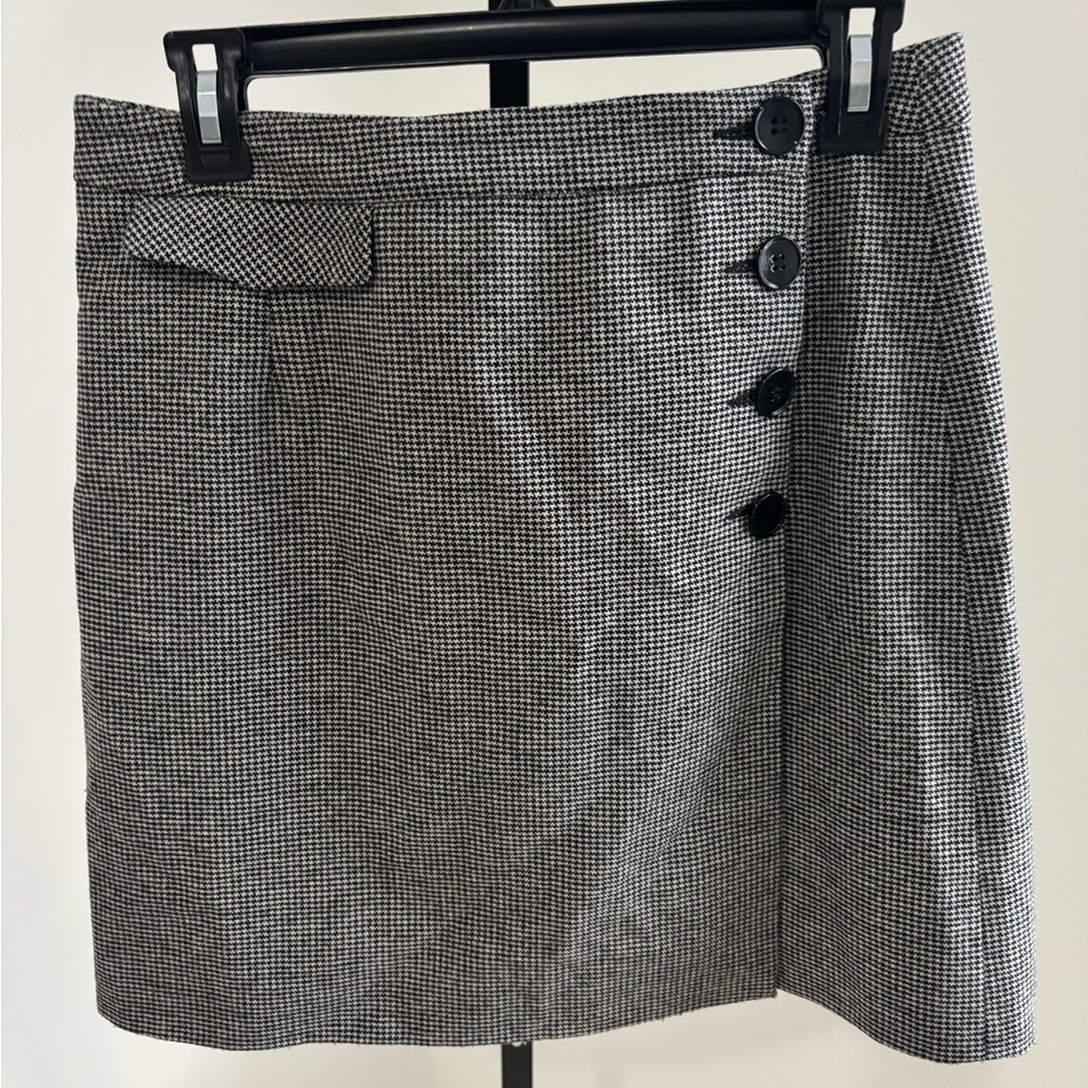 The Kooples Black & White Houndstooth Mini Skirt with Side Buttons